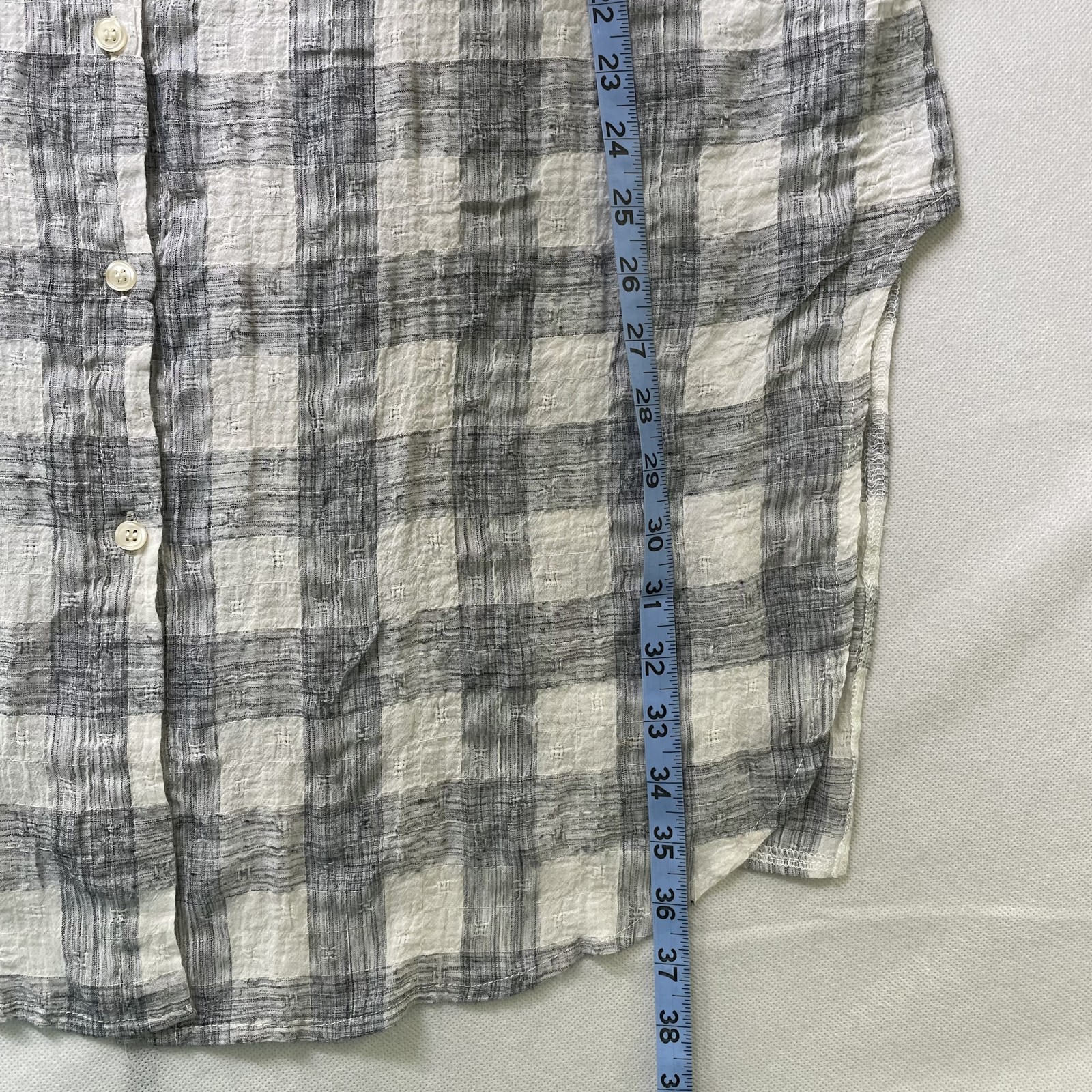 Easel Shirt Dress Plaid Long Sleeve Button Front Cotton Gray White Size S
