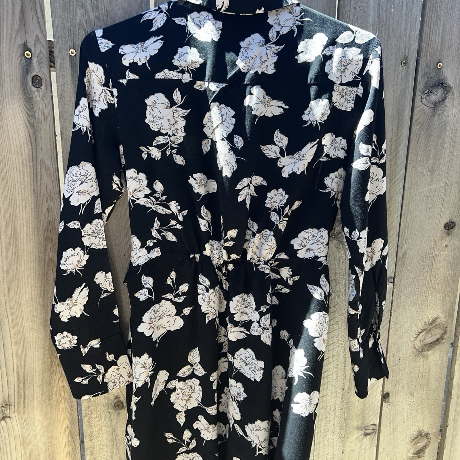 Mango MNG BLACK FLORAL VISCOSE SHIRT DRESS BUTTON DOWN XS/2