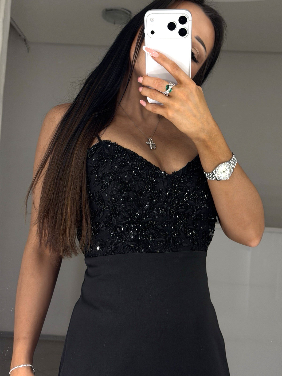Black Maxi Dress with Beaded Embroidery XS-XL