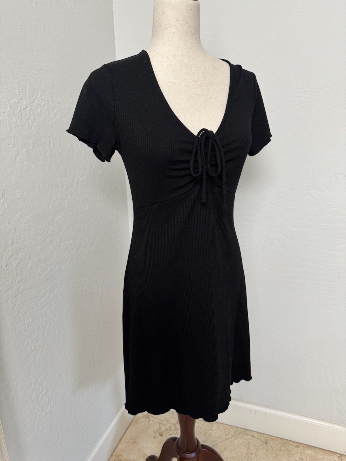 BP Tie Front Lettuce Edge Minidress Black Size Medium