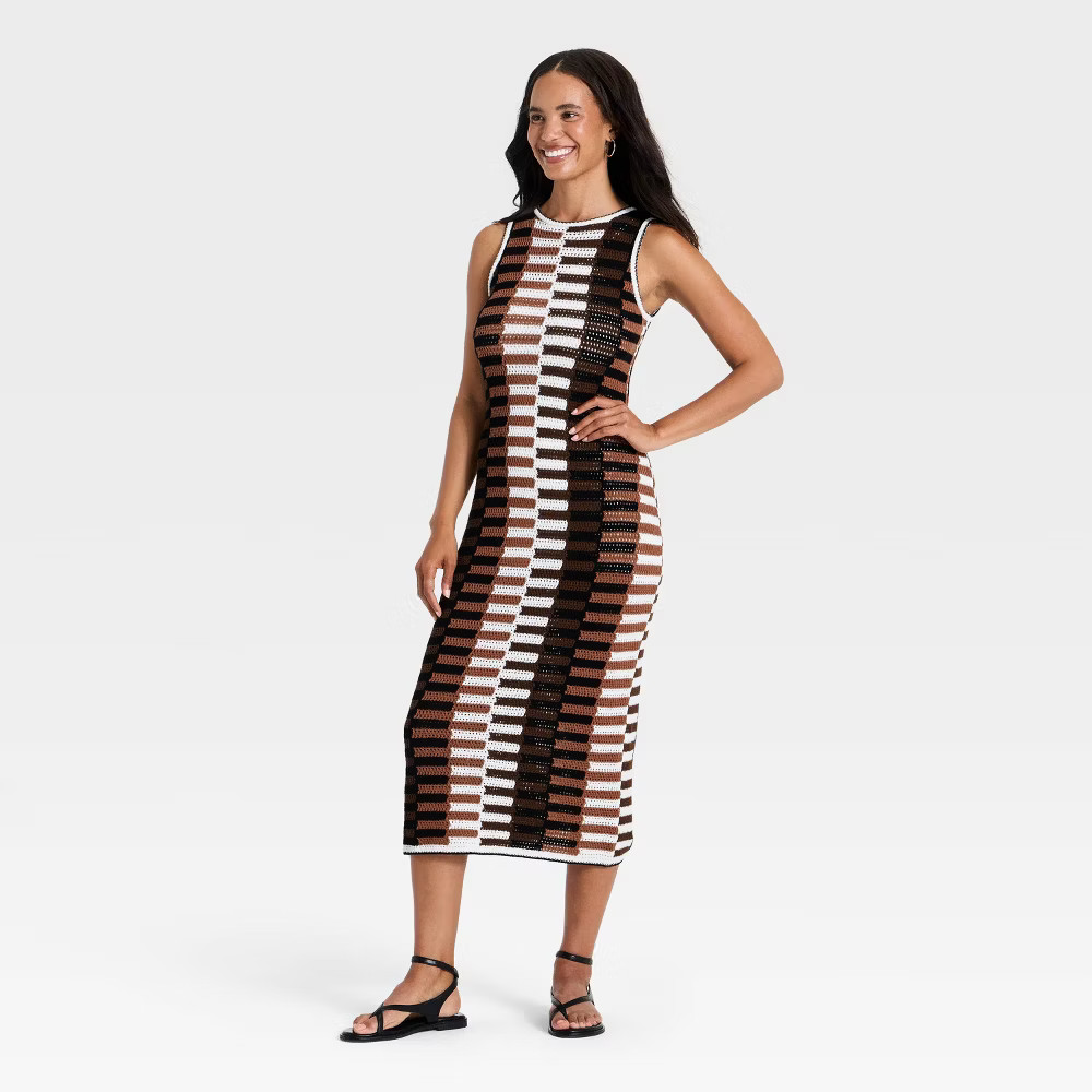 Women Maxi Sweater Dress – Universal Thread Brown Striped M