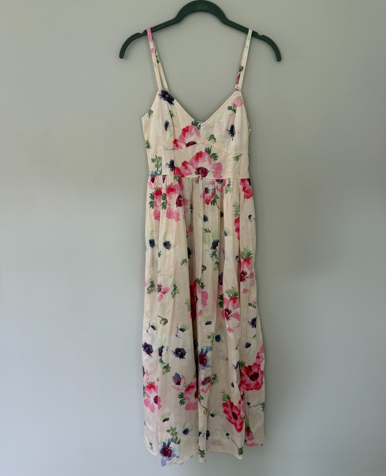 GAP floral spaghetti strap maxi dress ivory, pink, green XXS (NWT)
