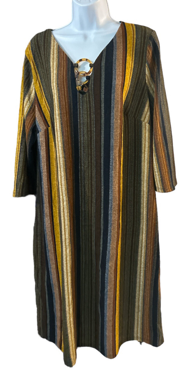 TACERA Dress women’s Sz 1X striped earth tone Poly Spandex Blend