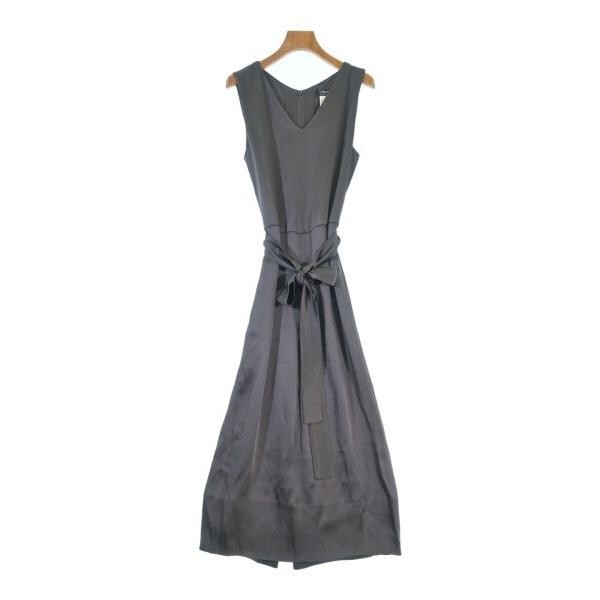 S Max Mara Gray Sleeveless Maxi Dress Women 36 V Neck Waist Tie Slit Zip 128cm