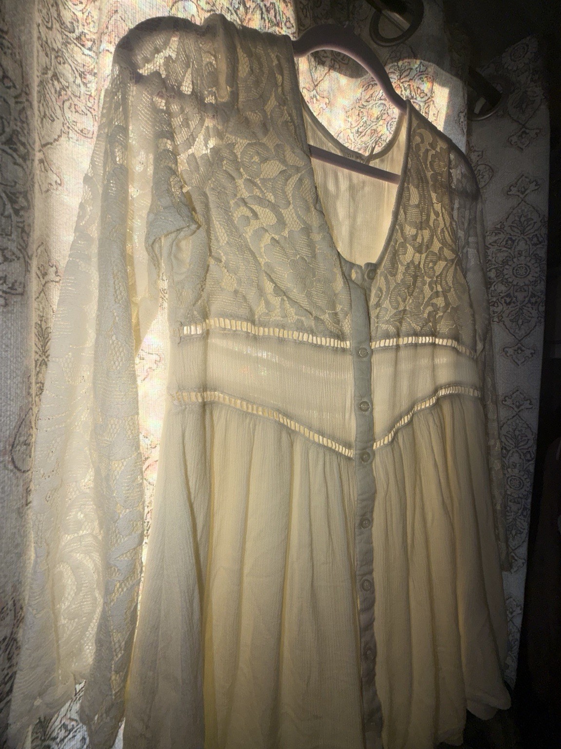 Blue Pepper Lace Babydoll Tunic Bluse M Ivory Romantic Fairy Gauze Peasant Dream