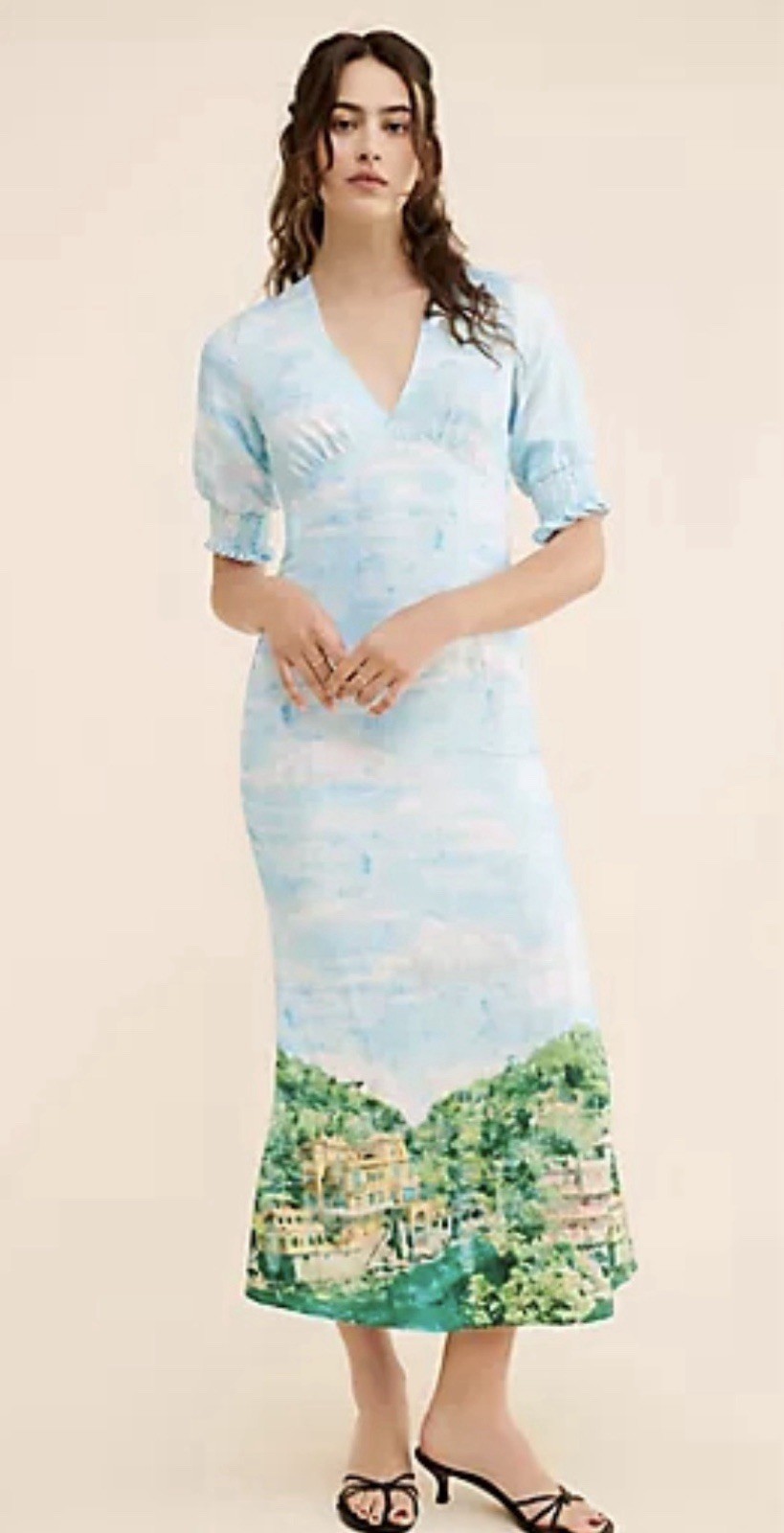 Never Fully Dressed Scenery May Midi Dress Watercolor Landscape Blue US 26 Plus