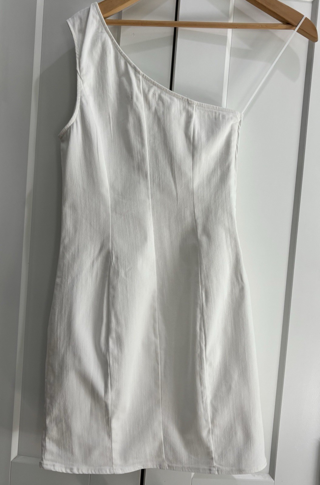 Altar’d State One-Shoulder White Denim Mini Dress, Size S