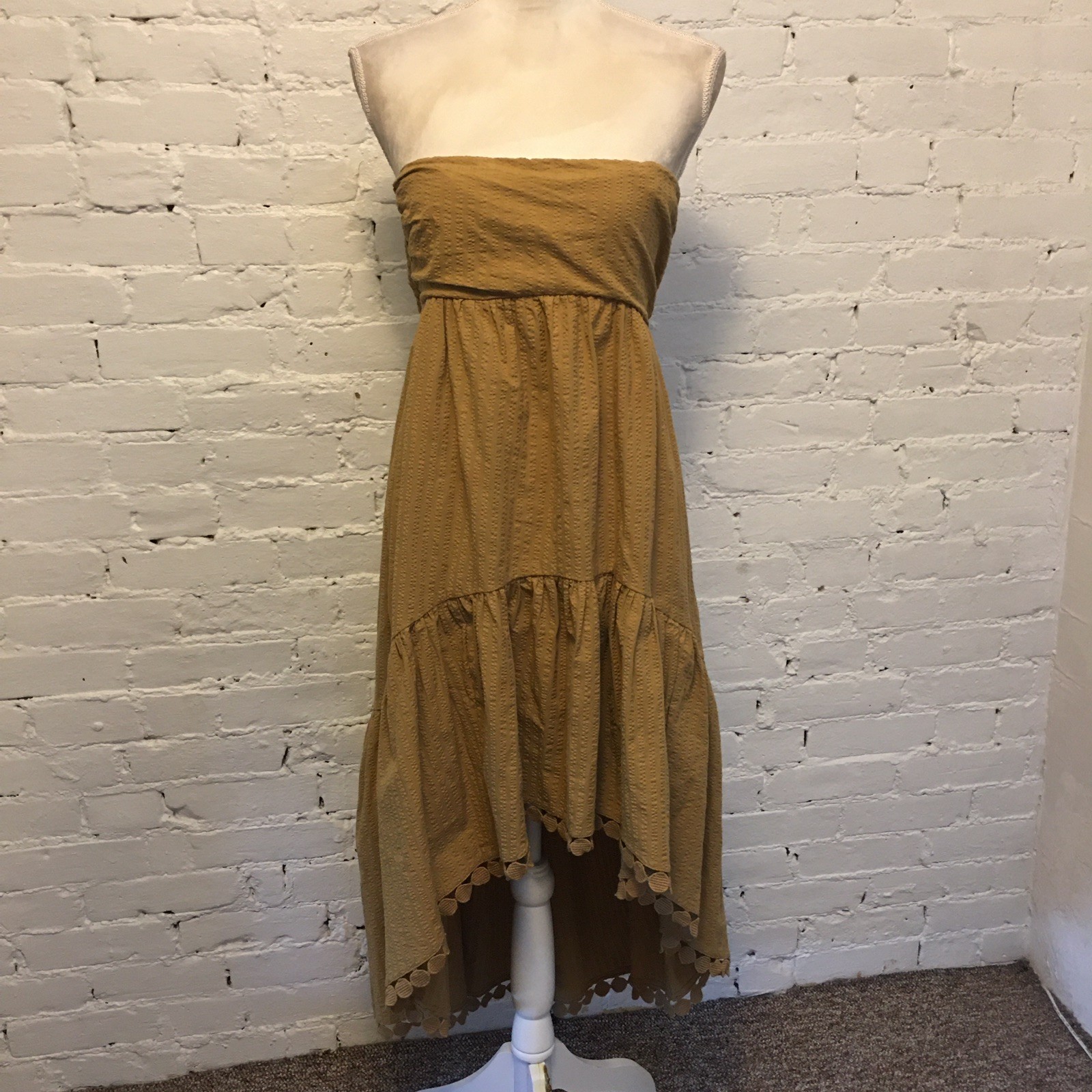 Maeve Anthropologie high low strapless maxi dress tie back olive xs party summer