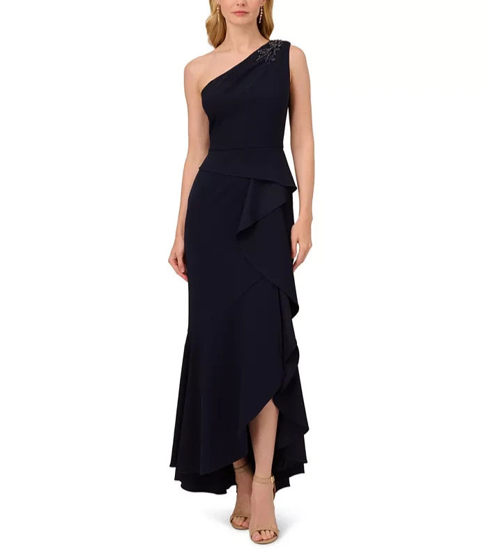 Adrianna Papell Beaded One-Shoulder Crepe Gown MSRP $159 Size 16 # 12B 2530 Blm