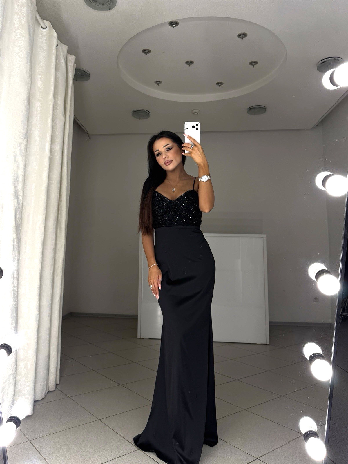 Black Maxi Dress with Beaded Embroidery XS-XL