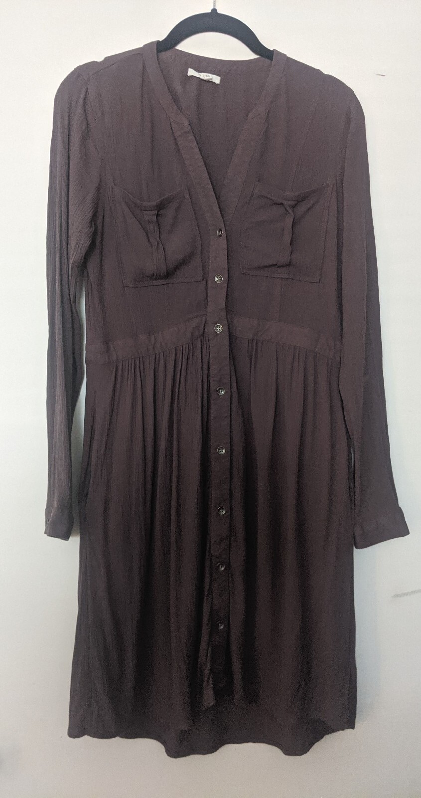 Maurices Women XS Plum Lightweight Woven Fabric Long Sleeve Button Up Shirtdress