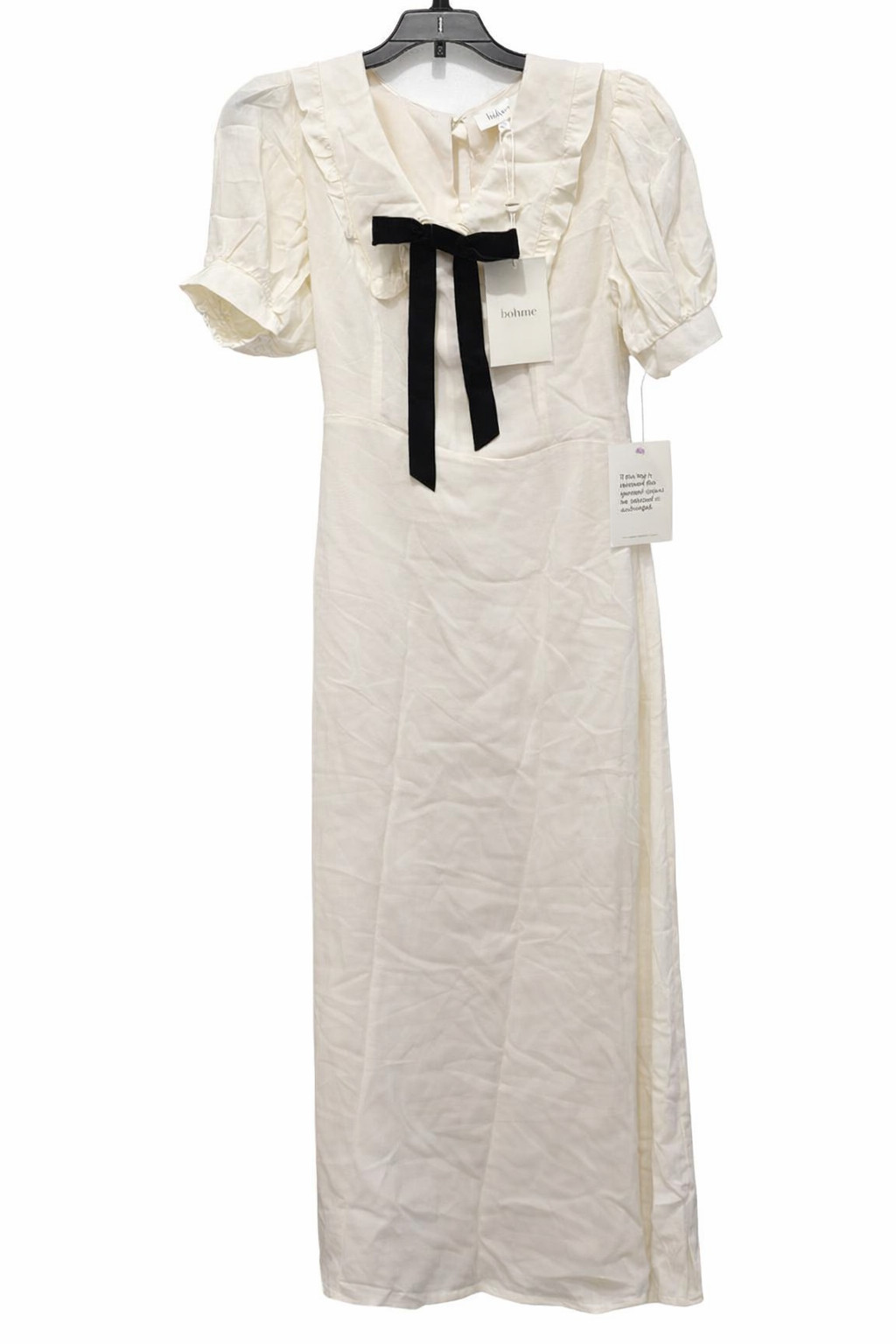 Böhme Women’s Dress NWT Size xs Cream, Ruffle Collar, black Bow. free shipping!