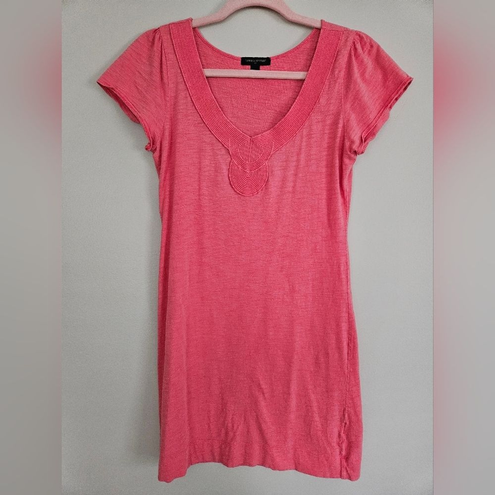 Banana Republic Light Coral Cotton Dress XS Leisure Casual Embroidered Neck
