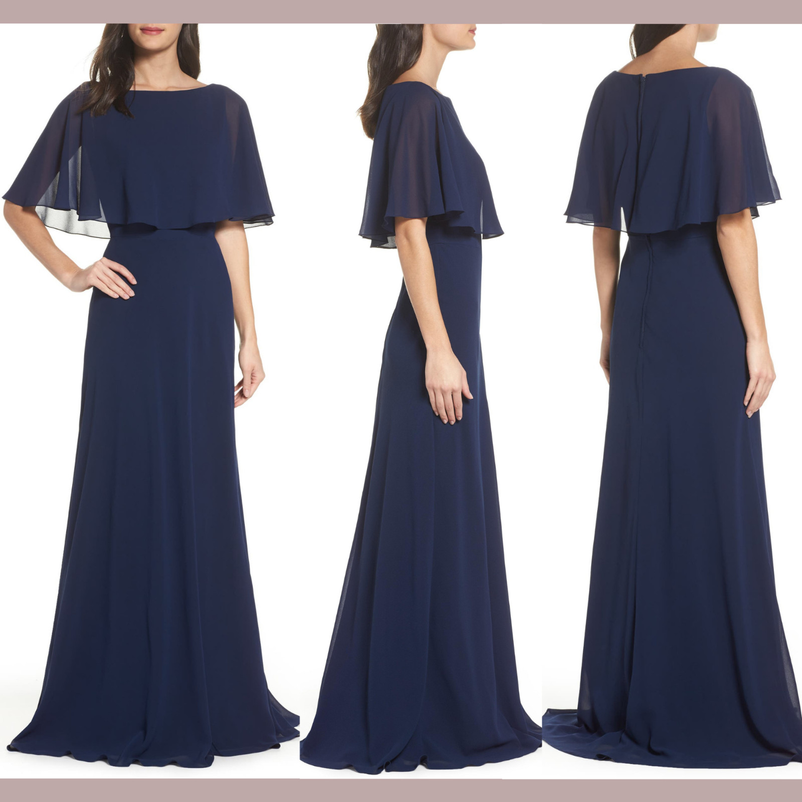 NWD $318 La Femme [ 10 ] Popover Chiffon Gown in Navy Blue #S210