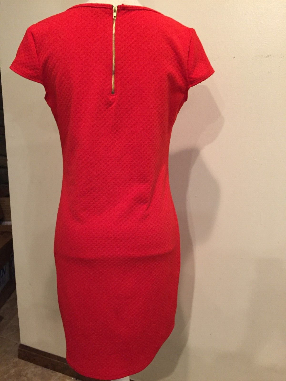 Espresso Dress, Small, Red, Cap Sleeves, Machine Wash, Stretch, Zip light weight