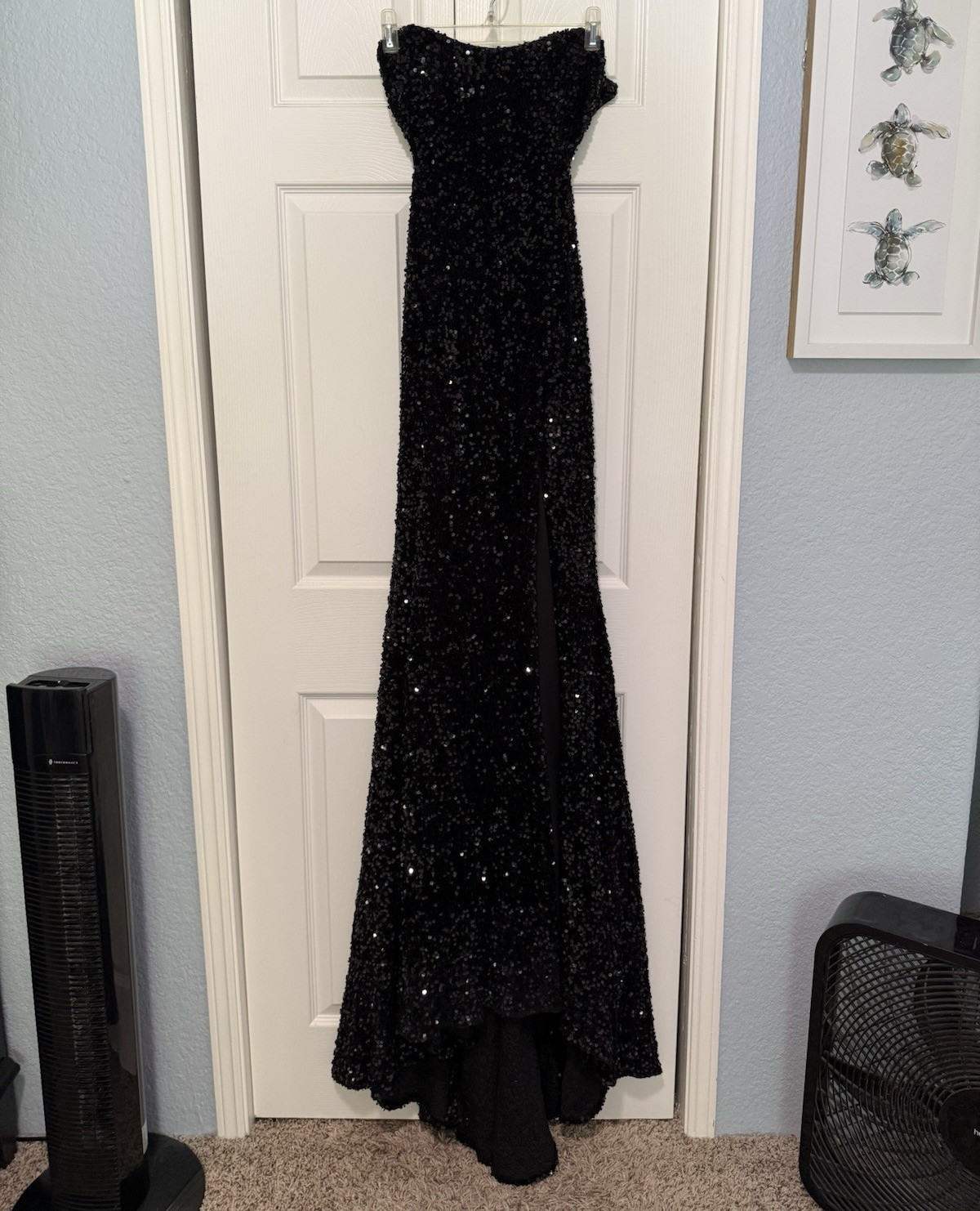 Cinderella Divine Black Sequin Strapless Sweetheart Mermaid Long Dress Size 2