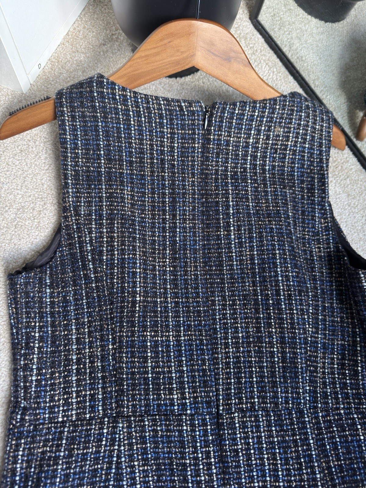 Monsoon UK 10 Blue & Black Tweed Bouclé Dress – Sleeveless Smart Work Office