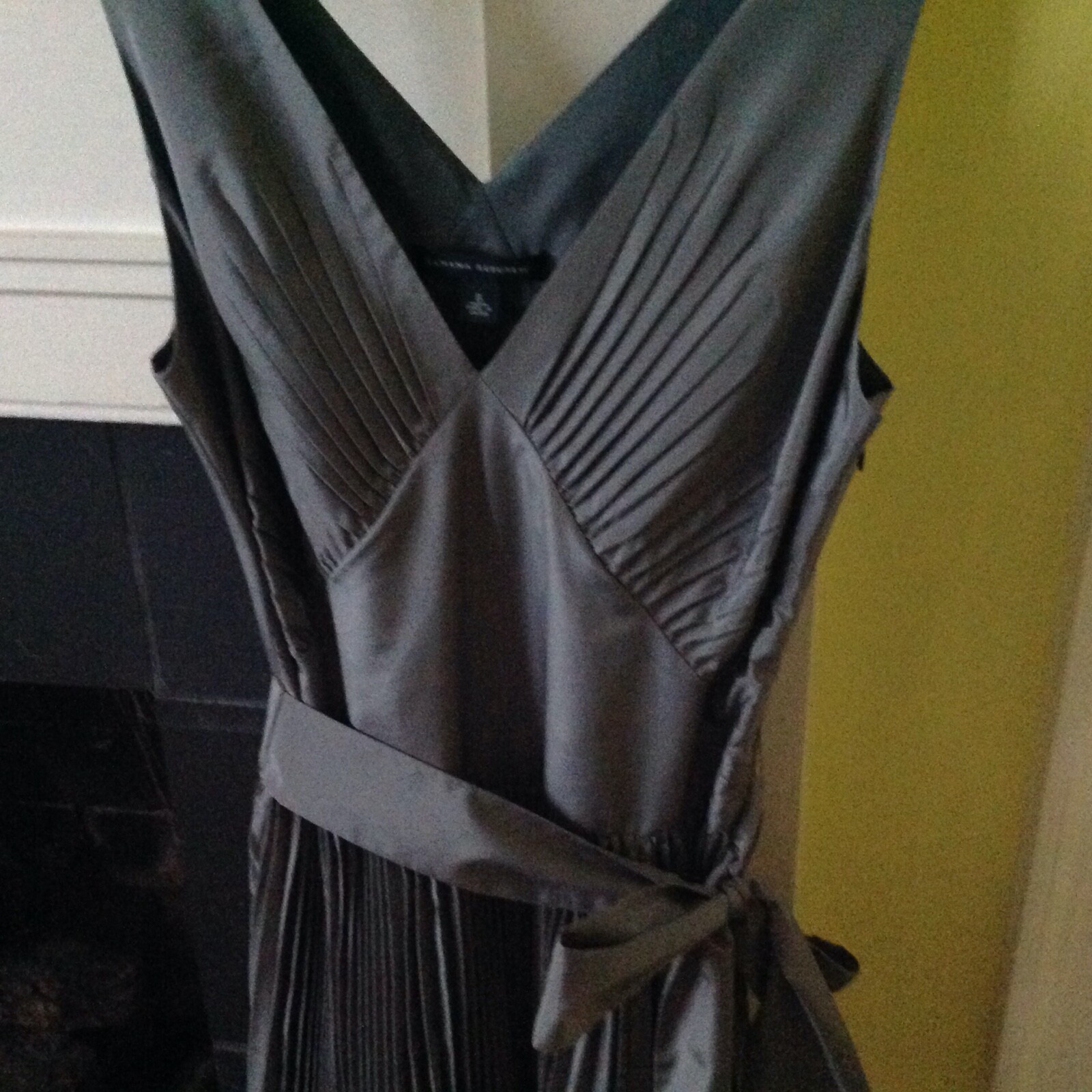 Vintage Banana Republic Pleated Taffeta Dress Silver Gray Cocktail Party Y2K 6