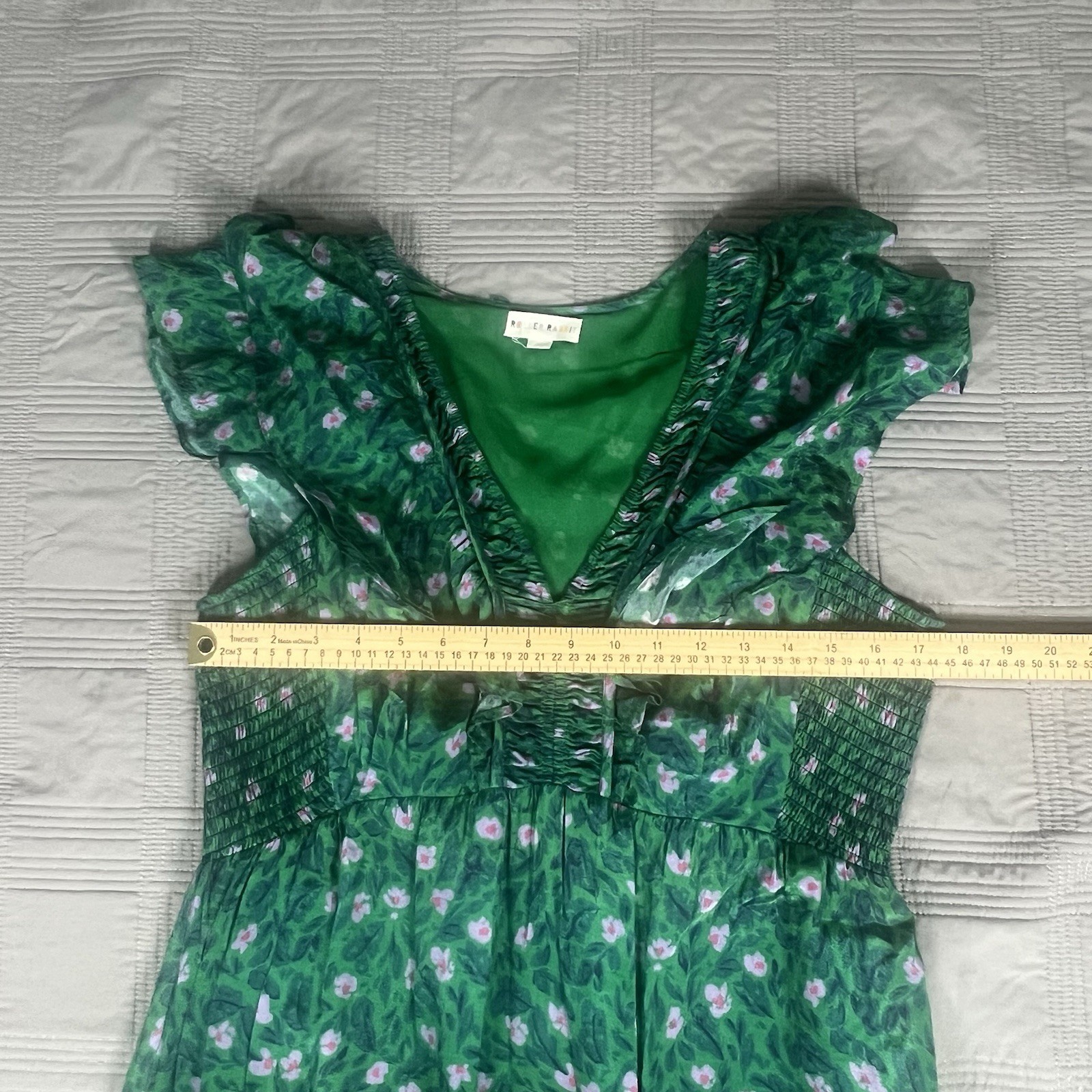 Roller Rabbit Dress Cerro Ondike Mini Green Pink Floral Womens Size Large
