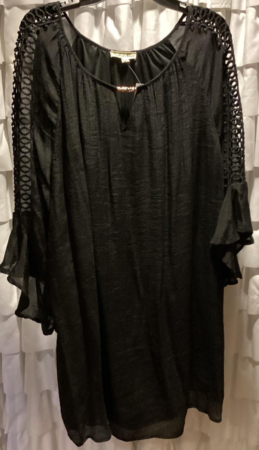 Indigo Rose Plus Size 2X Black Short Dress With Detailed Lace Bell Sleeves NWT