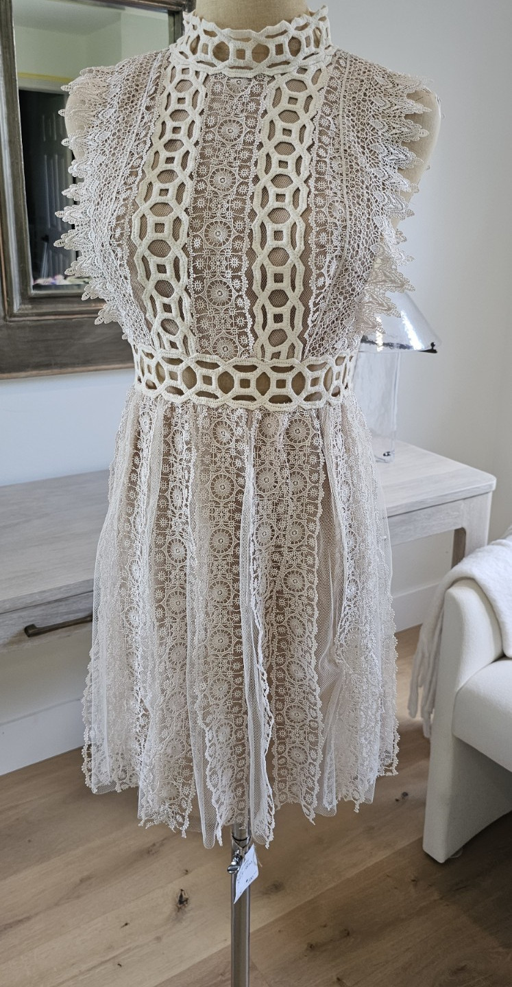 Free People Ivory Lace High Neck Open Back Fit & Flare Mini Dress 2