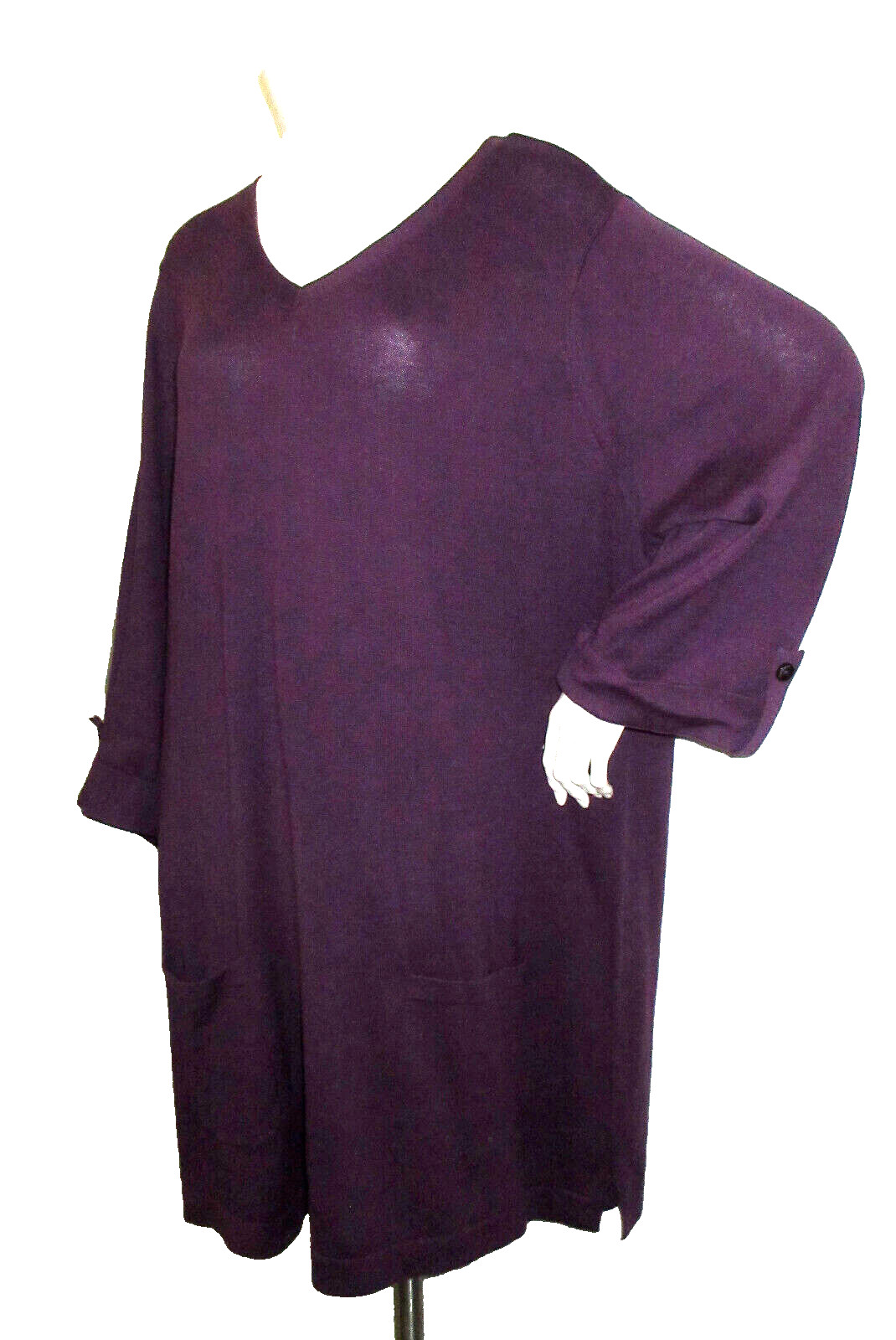 D&Co 2X Sweater Dress or Long Tunic Top Darker Purple 3/4 Slv Pockets Grannycore