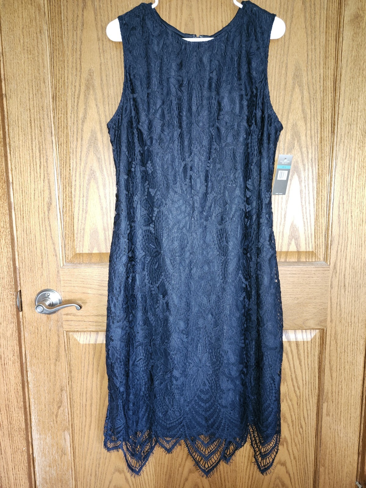 Sharagano New York Deep Navy Blue Sheath Dress With Lace Size 16 Sleeveless NWT