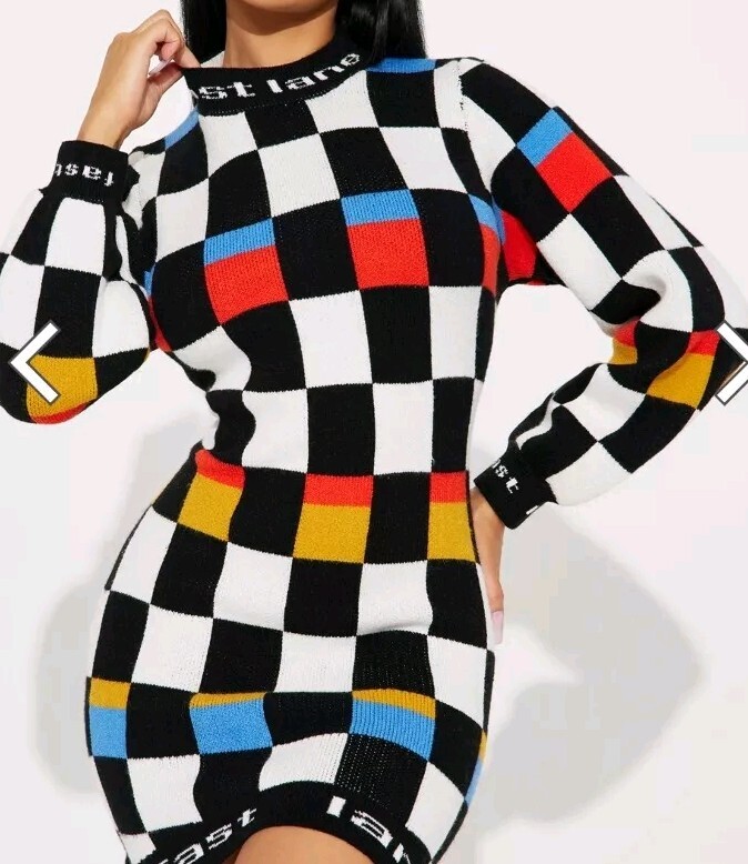 Fast Lane Sweater Mini Dress – Multi Color Size MEDIUM