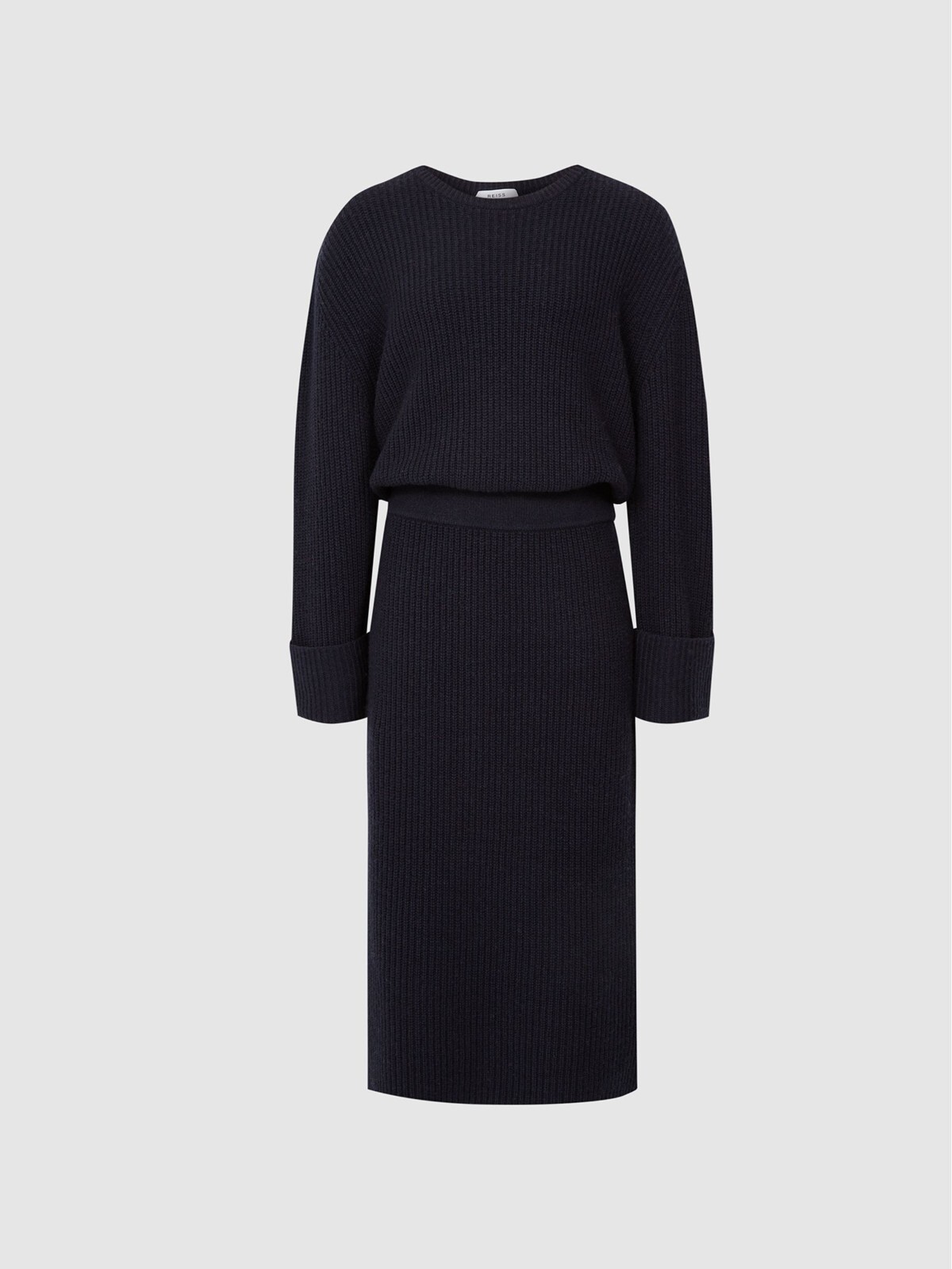Reiss Jodie Knitted Wool Blend Midi Jumper Dress in Navy Size XS UK Size 4-6
