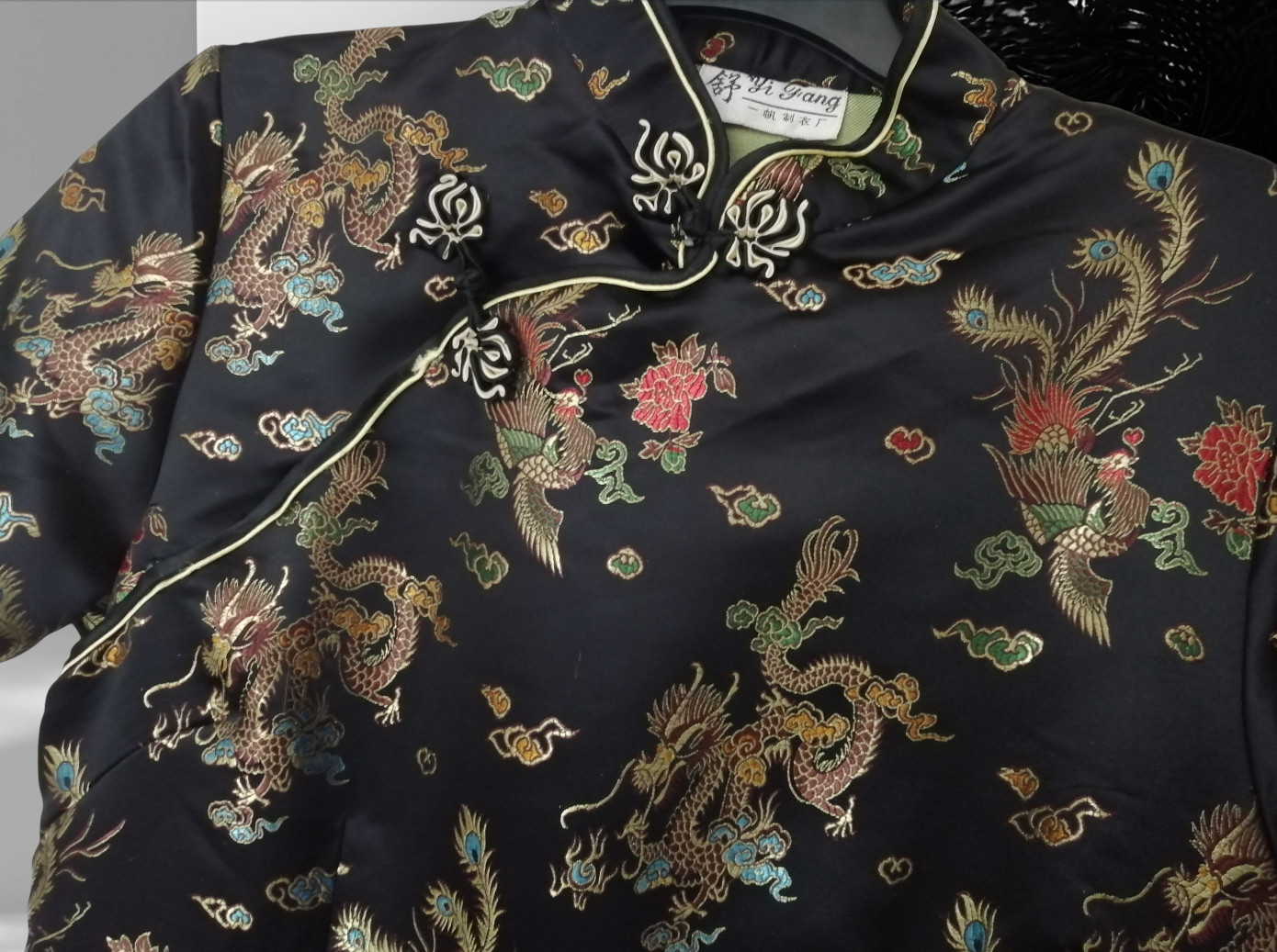 Yi Fang Chinese Traditional Long Dress Quipao Cheongsam Black Dragon Size 14