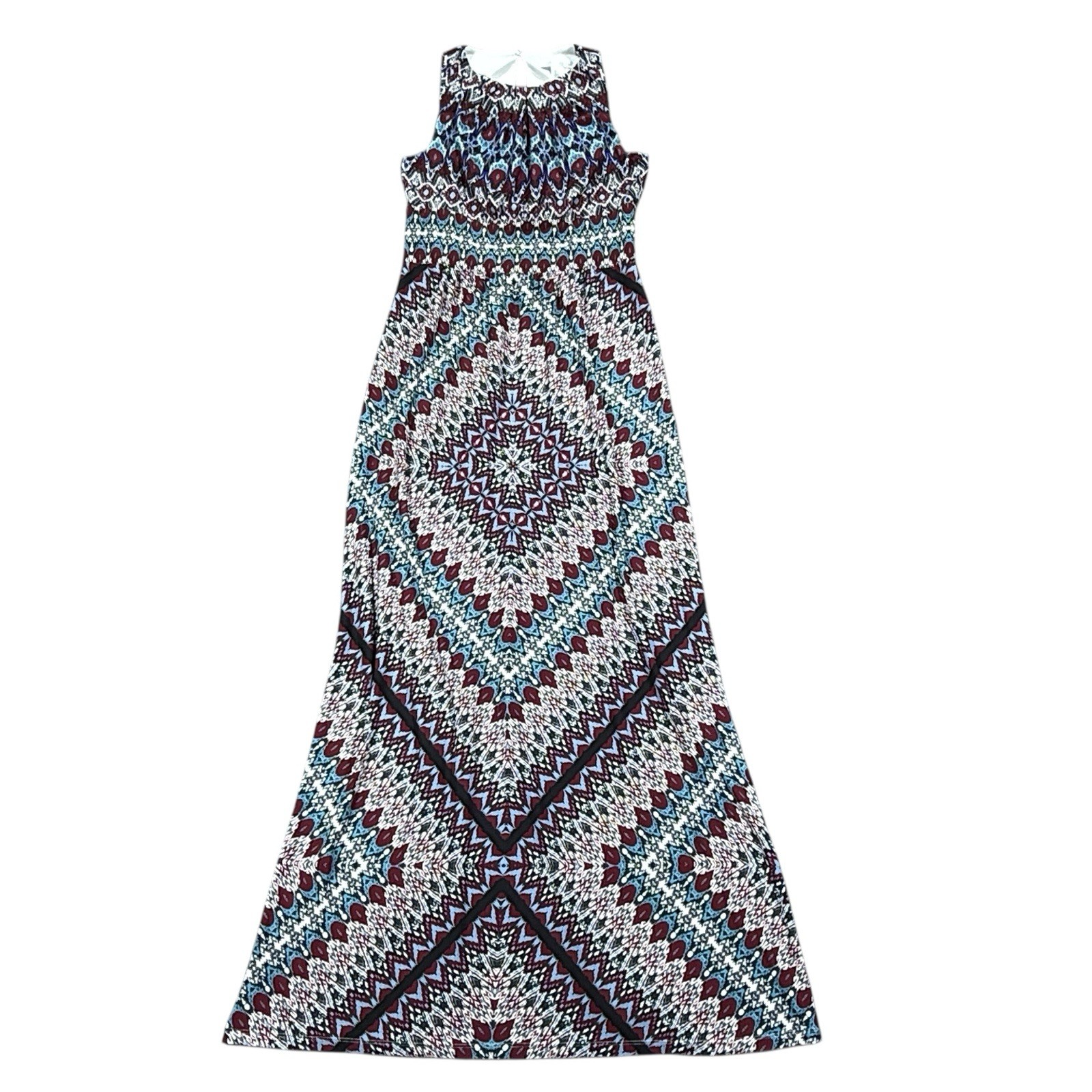 London Times Dress Womens 6 Maxi Mandala Ikat Boho Festival Kaleidoscope Trop
