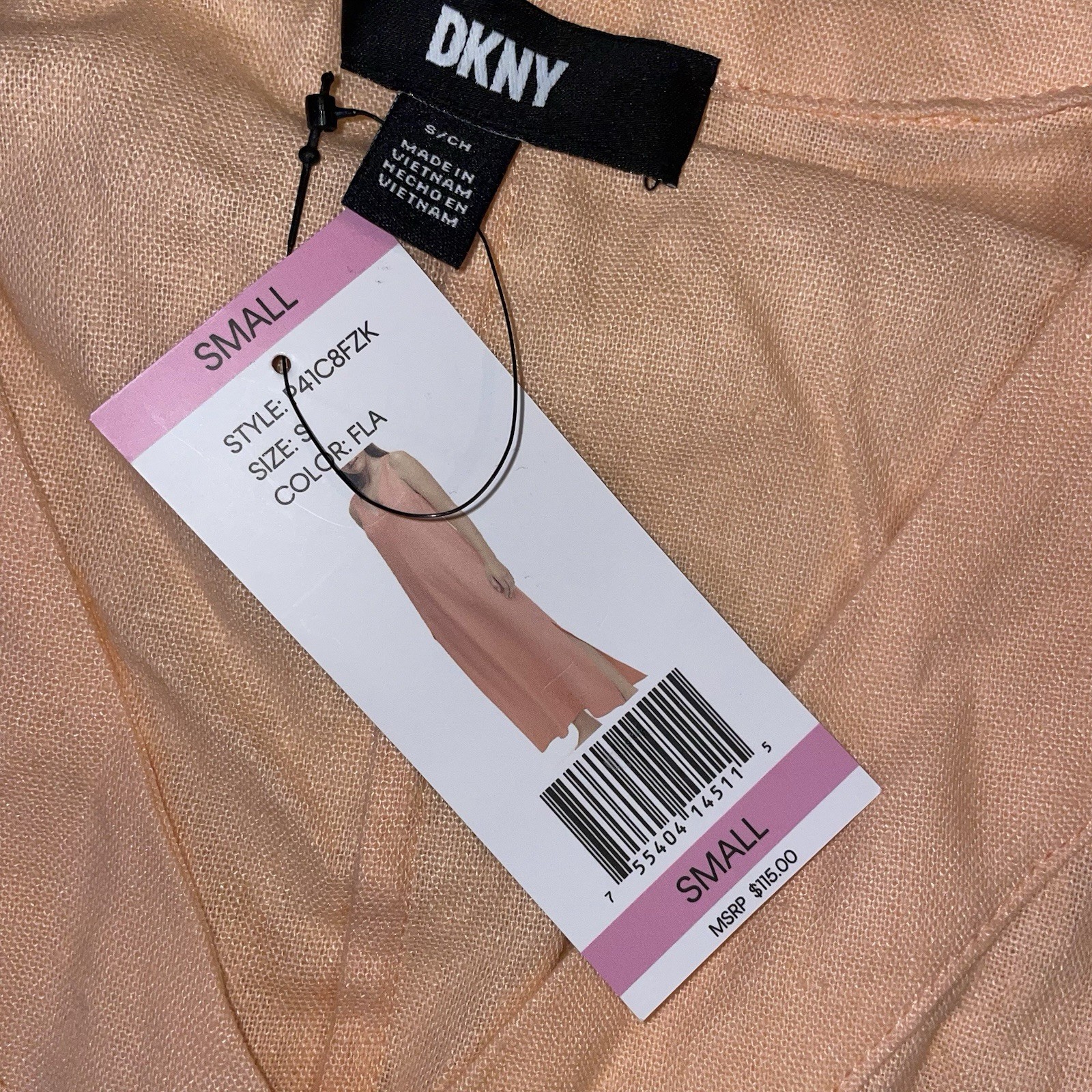 DKNY Light Coral Sleeveless V Neck Summer Slit Maxi Linen Blend Sun Dress S NWT