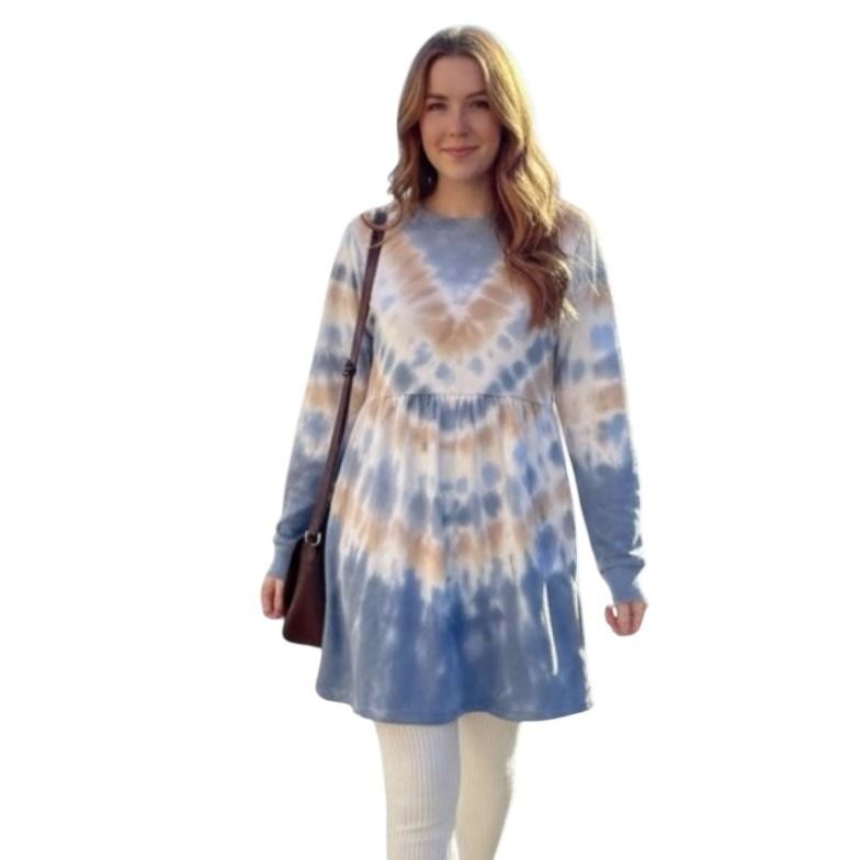 Ultra Flirt Fleece Dress Small Multicolor Tie Dye Long Sleeve Knit Casual Winter