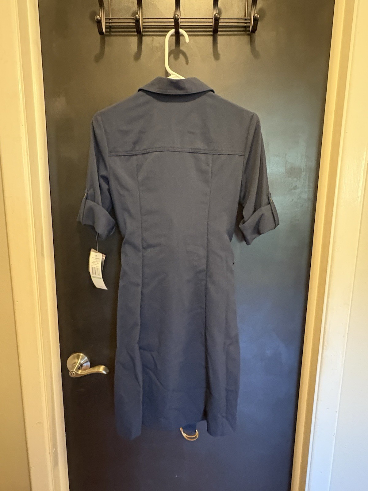 SHARAGANO Petite NWT 8P Navy Zipper Utility Dress Sleeve Belted Gold Buttons