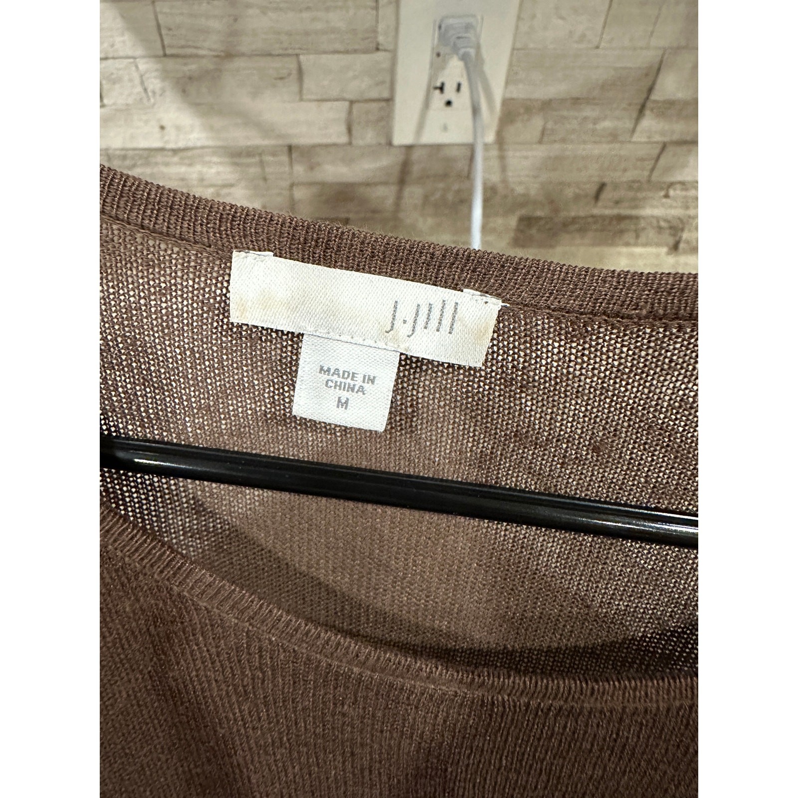 J.Jill Womens Linen Blend Long Sleeve Open Knit Midi Dress Brown Medium