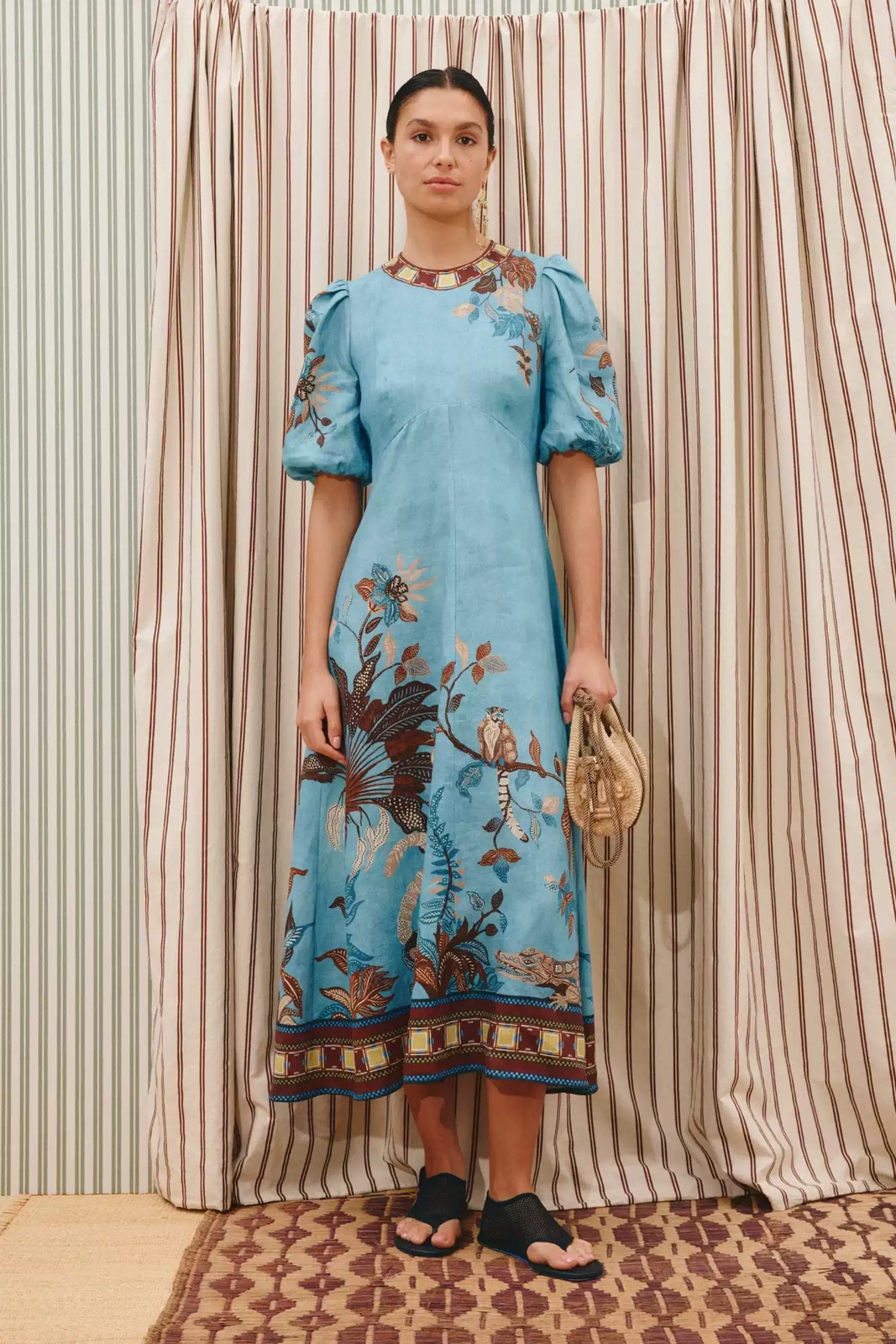 ALEMAIS Blue Floral Print Maxi Dress Vacation Beach Summer Boho