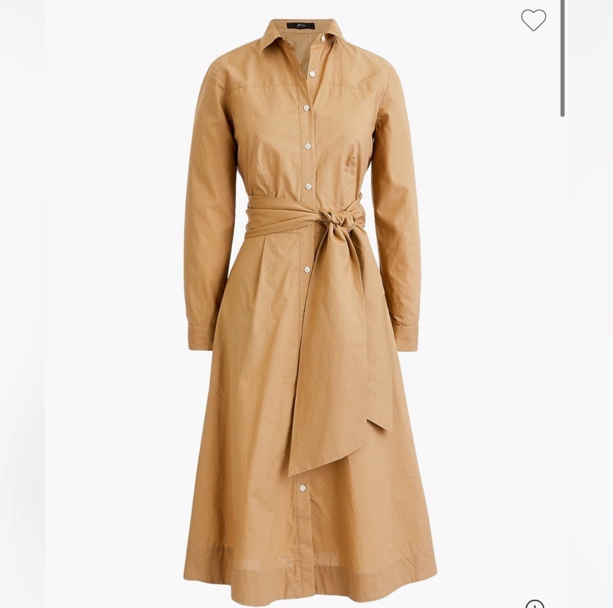 NWT J Crew women’s Tie-waist shirt-dress in cotton poplin honey brown size 0