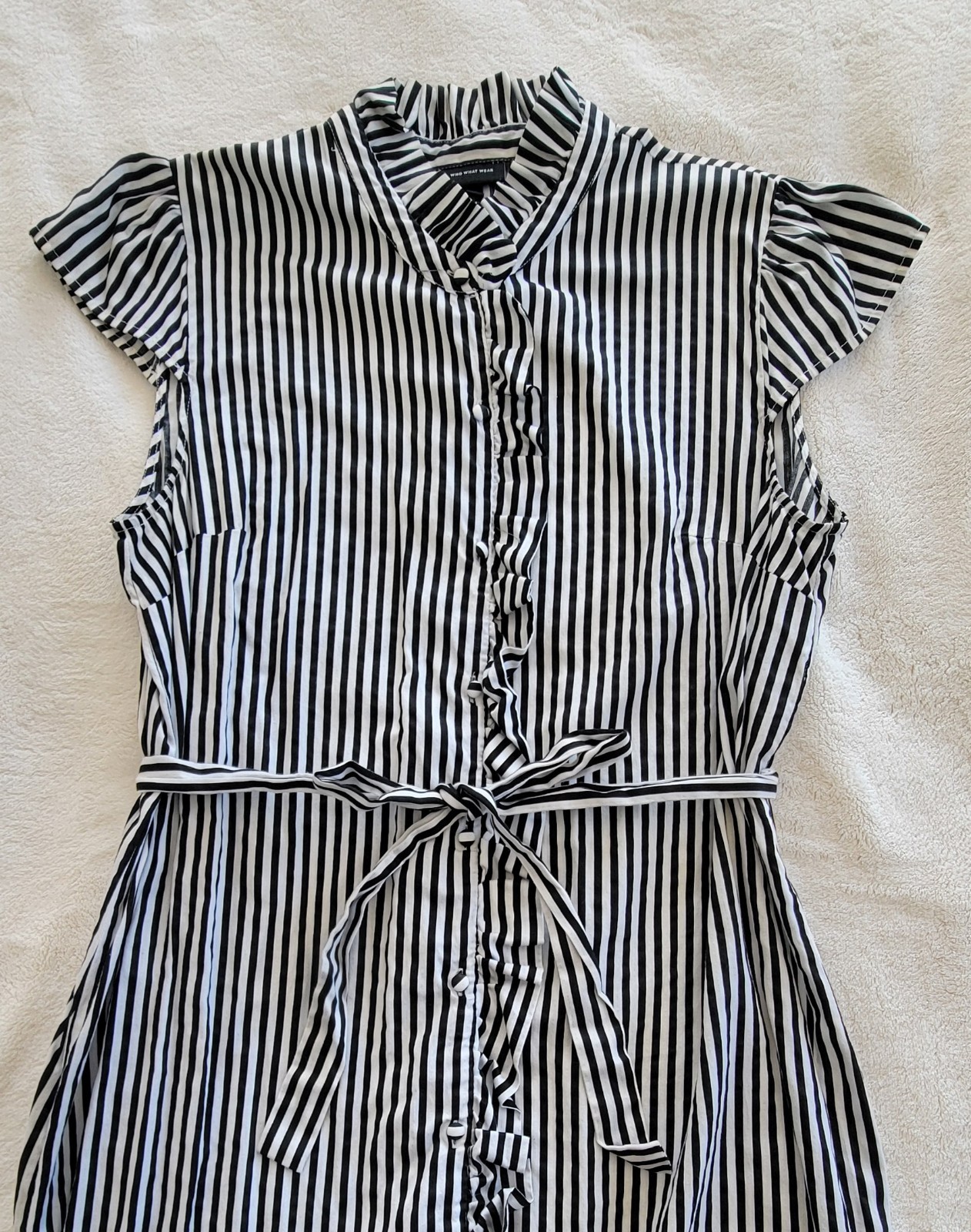 Who What Wear Women’s Striped Button-Front Ruffle Tie Belted Shirt Dress L