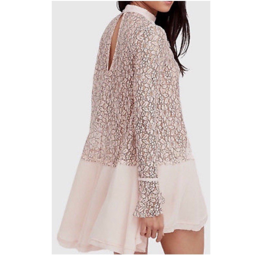 Free People Tell Tale Lace Secret Origins Swing Long Sleeve Tunic Dress Sz S
