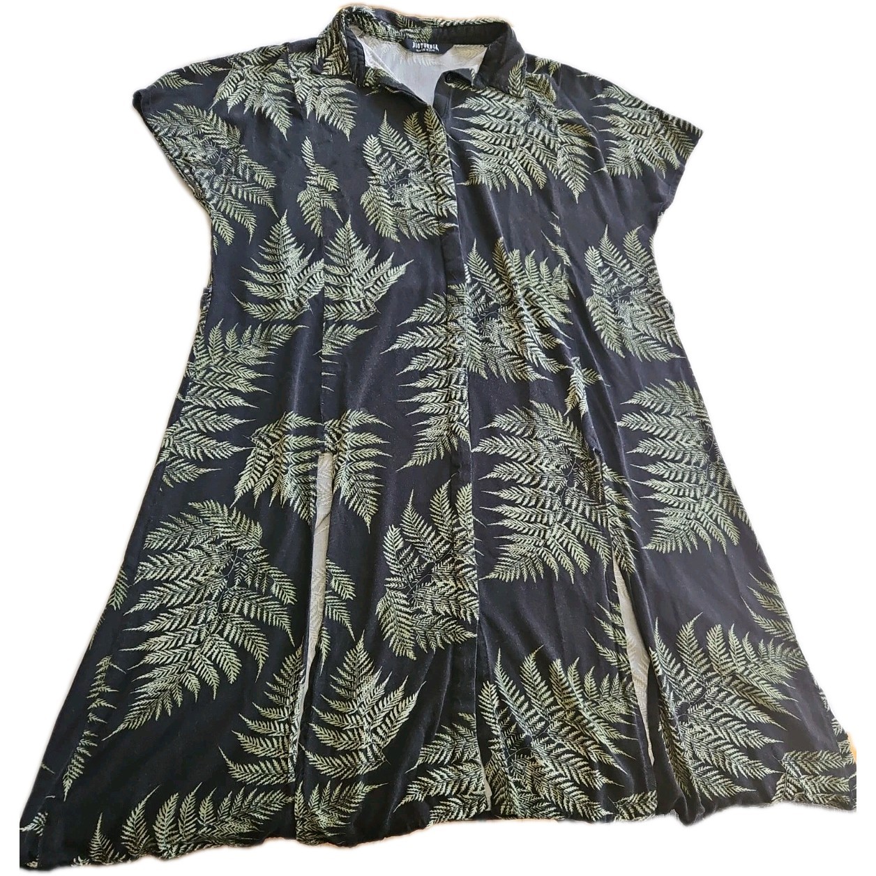 Disturbia Women’s S/S Fern Print Midi Shirt Dress Black/Green Size 10 Whimsigoth