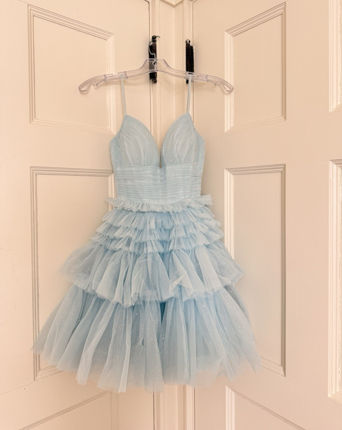 Sherri Hill Light Blue Sparkly Tulle Mini Dress 00