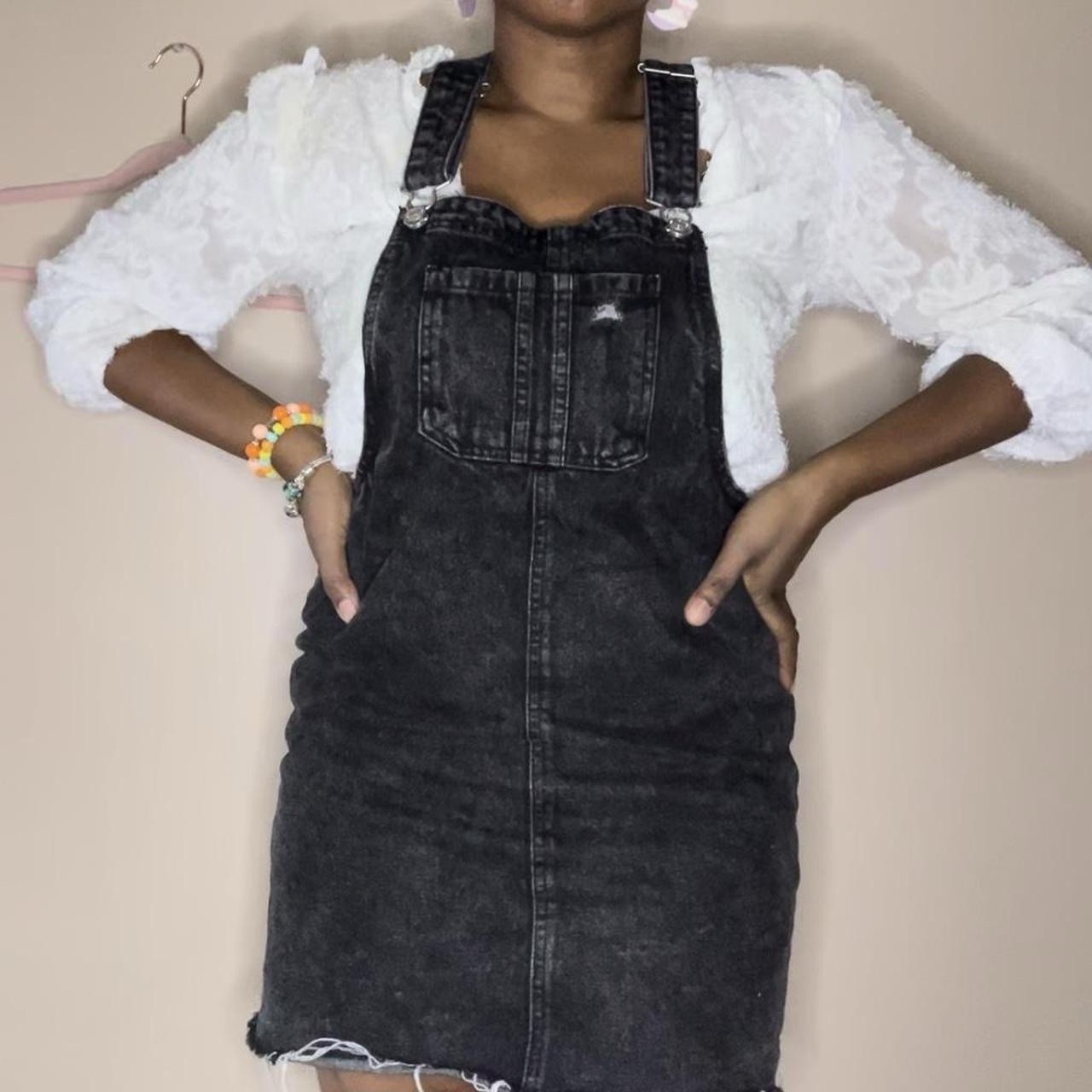 Wild Fable Black Denim Bib Dress Size M Grunge Punk 90s Retro Emo Y2K Distressed