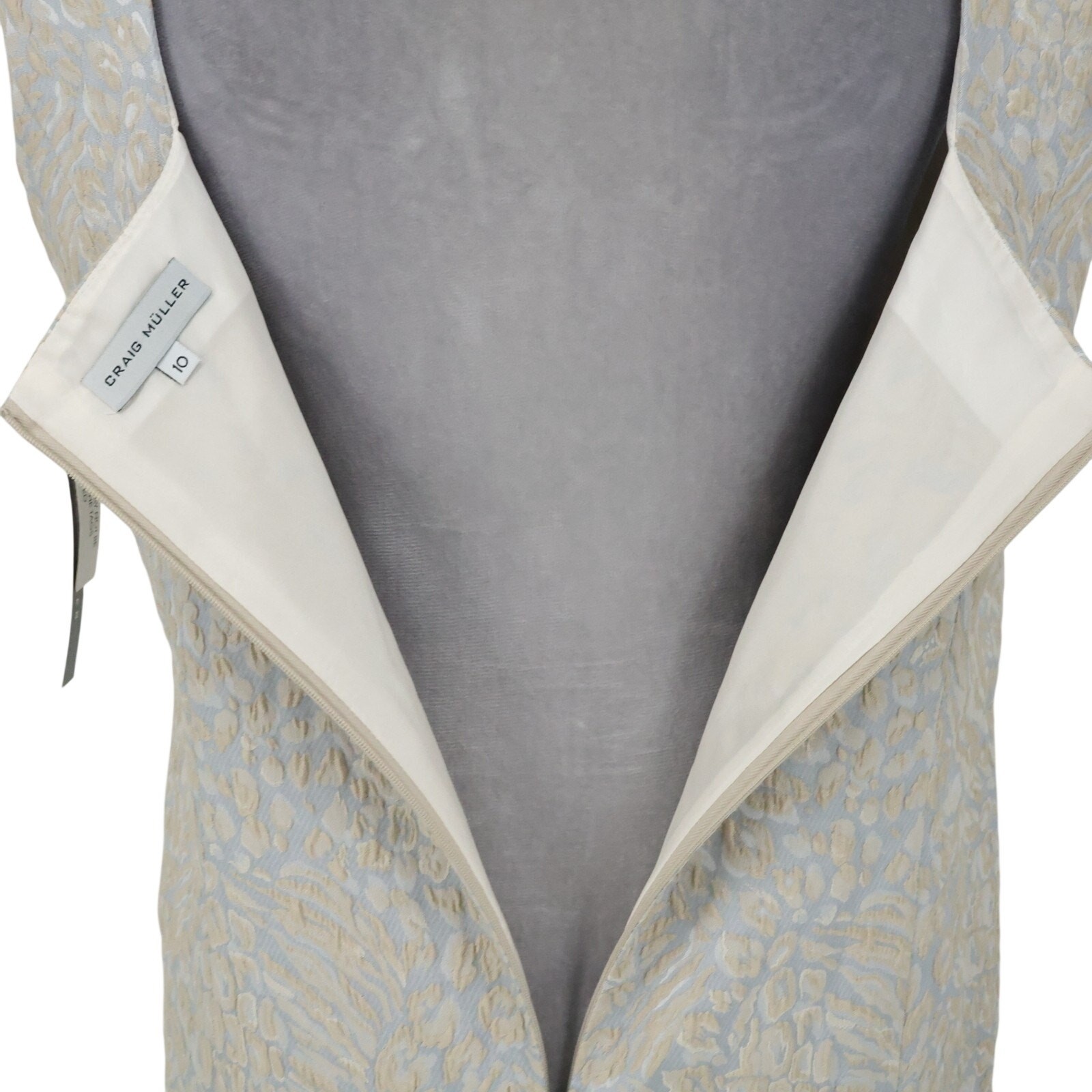 Craig Muller Dress Womens 10 Gray Beige Sheath Square Neck Silk Lined Party New