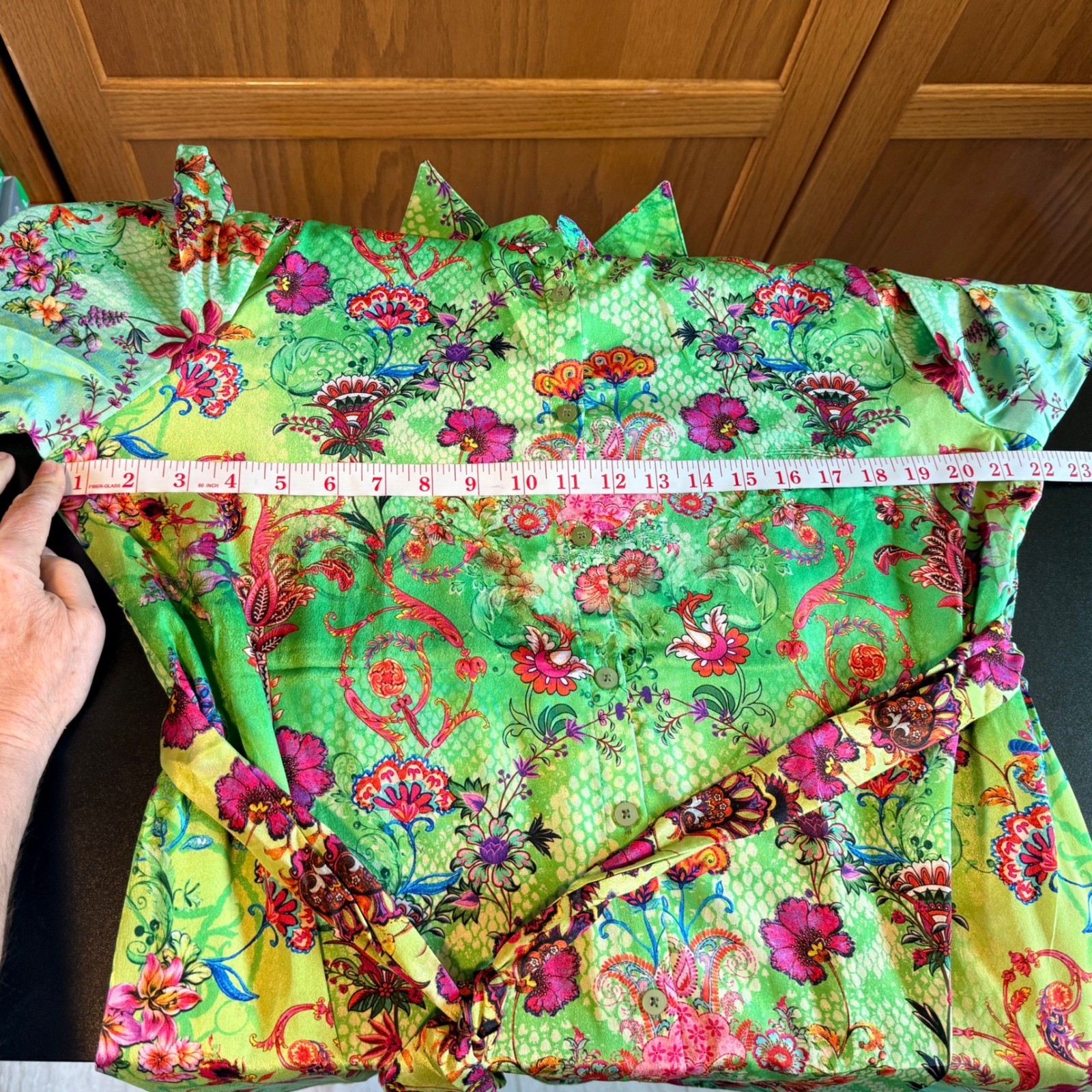 Sakkas Fits a Large Floral Paisley High-Low Shirt Dress Green Boho OS1650