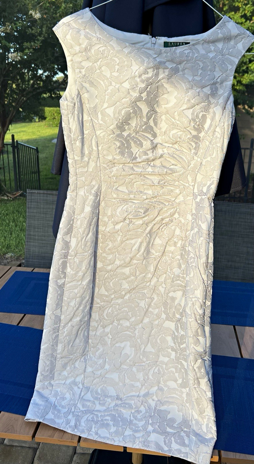 Ralph Lauren Ivory Floral Jacquard Sheath Dress Sleeveless Boat Neck 4