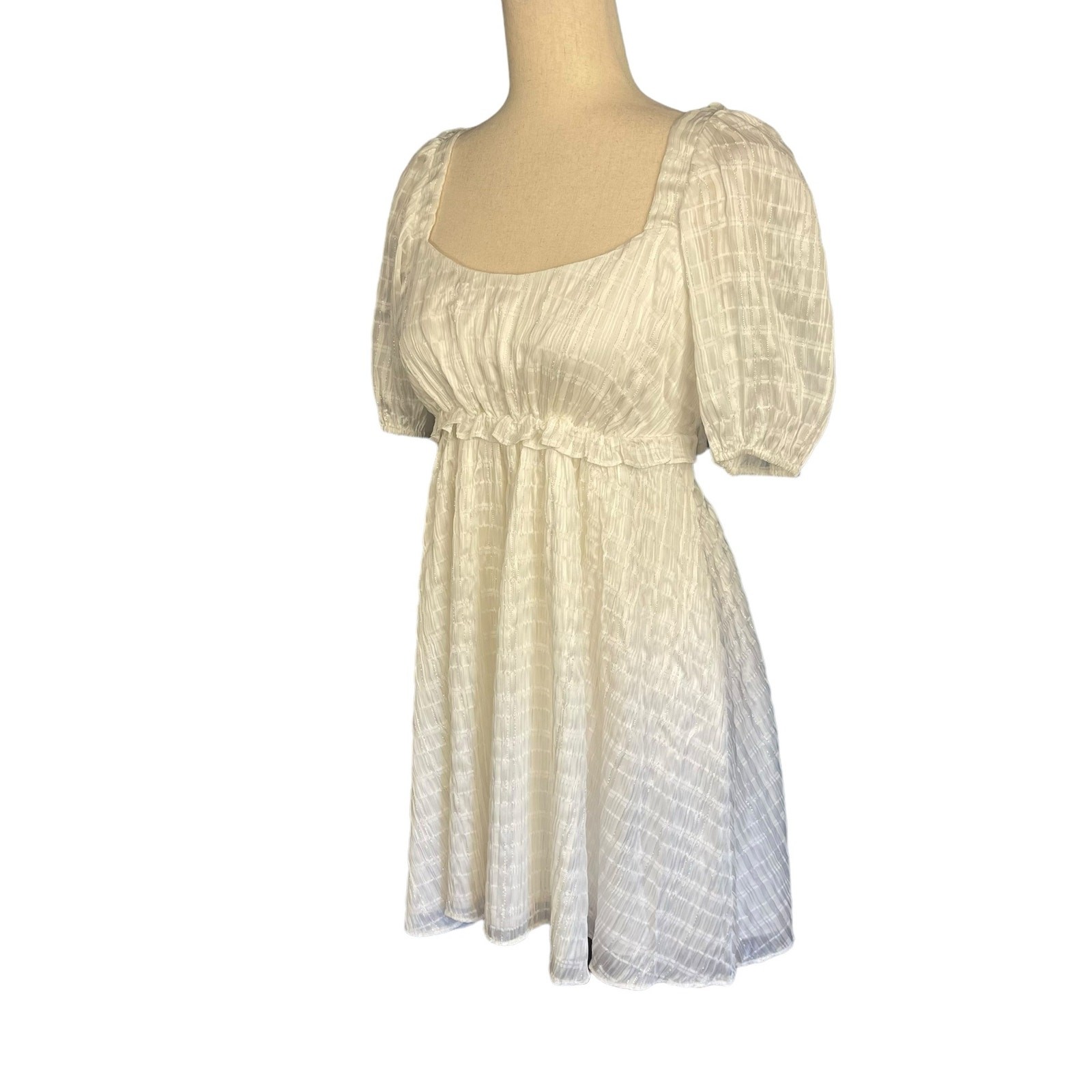 Majorelle Lisa Lined Mini Dress Tie Back Elbow Sleeves White Lurex Small
