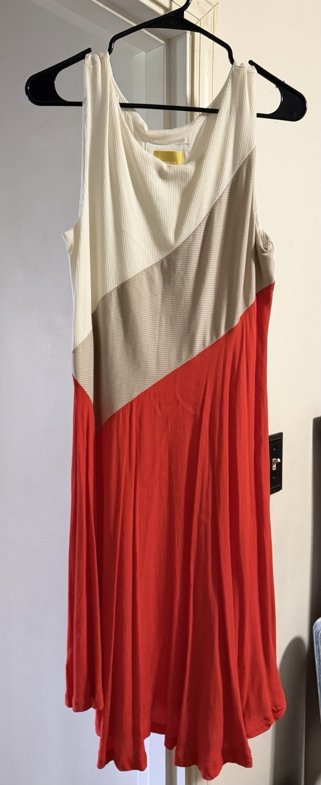 Anthropologie Maeve Dress L Sleeveless Colorblock Ivory Orange Fit Flare Comfy