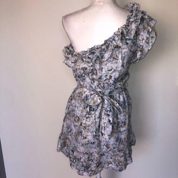 Happy x Nature Dress Womens Medium Mini Floral Elastic Waist One Shoulder Belt