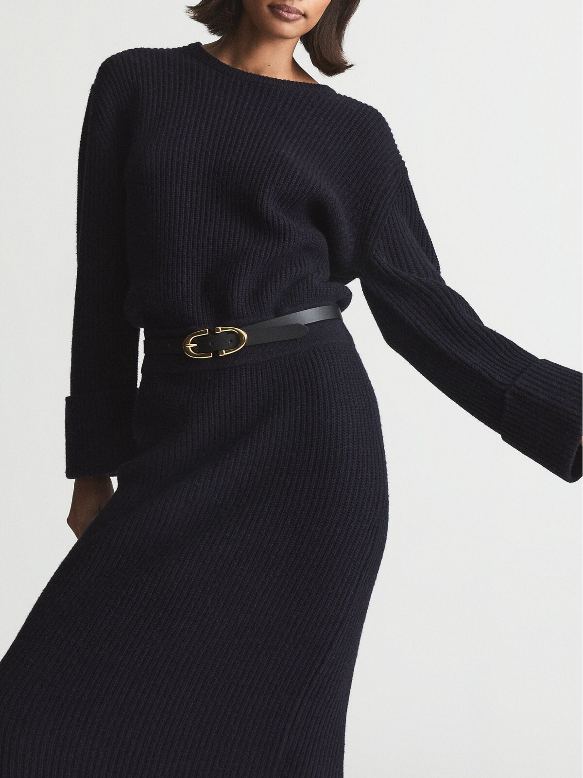 Reiss Jodie Knitted Wool Blend Midi Jumper Dress in Navy Size XS UK Size 4-6