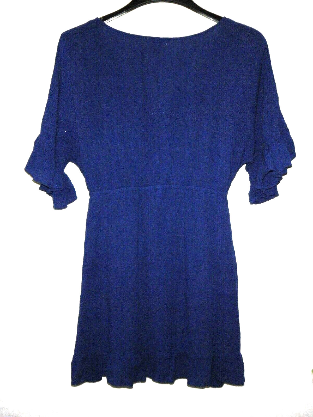 Eyeshadow Dress Young Women M Blue Deep Scoop Short Batwing Sleeve Ruffled Lined